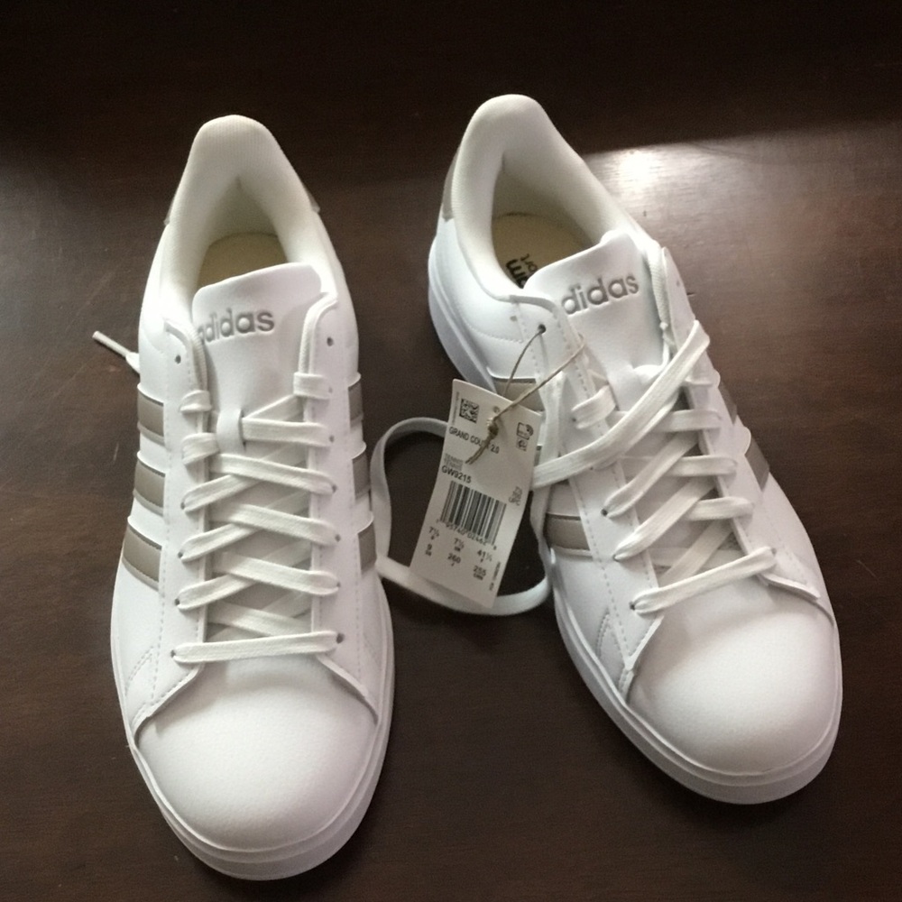 Adidas Classic White Sneakers with Silver Accents